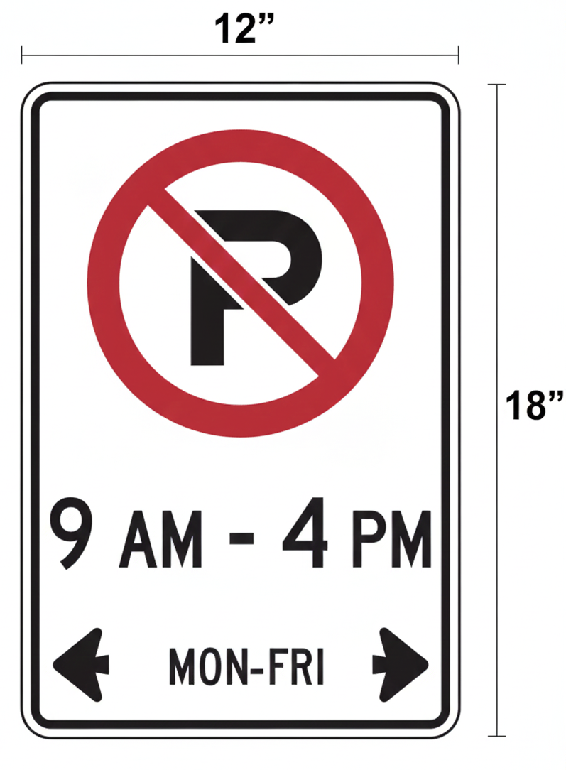 No Parking 9 AM – 4 PM Sign (Mon–Fri) – 12" × 18"