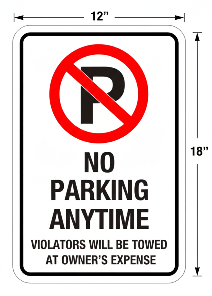 No Parking Anytime Sign – 12" × 18" – Tow Away Warning
