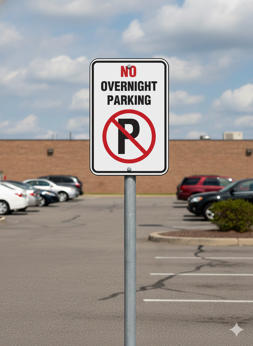 No Overnight Parking Sign – 12" × 18" – Reflective Warning Sign