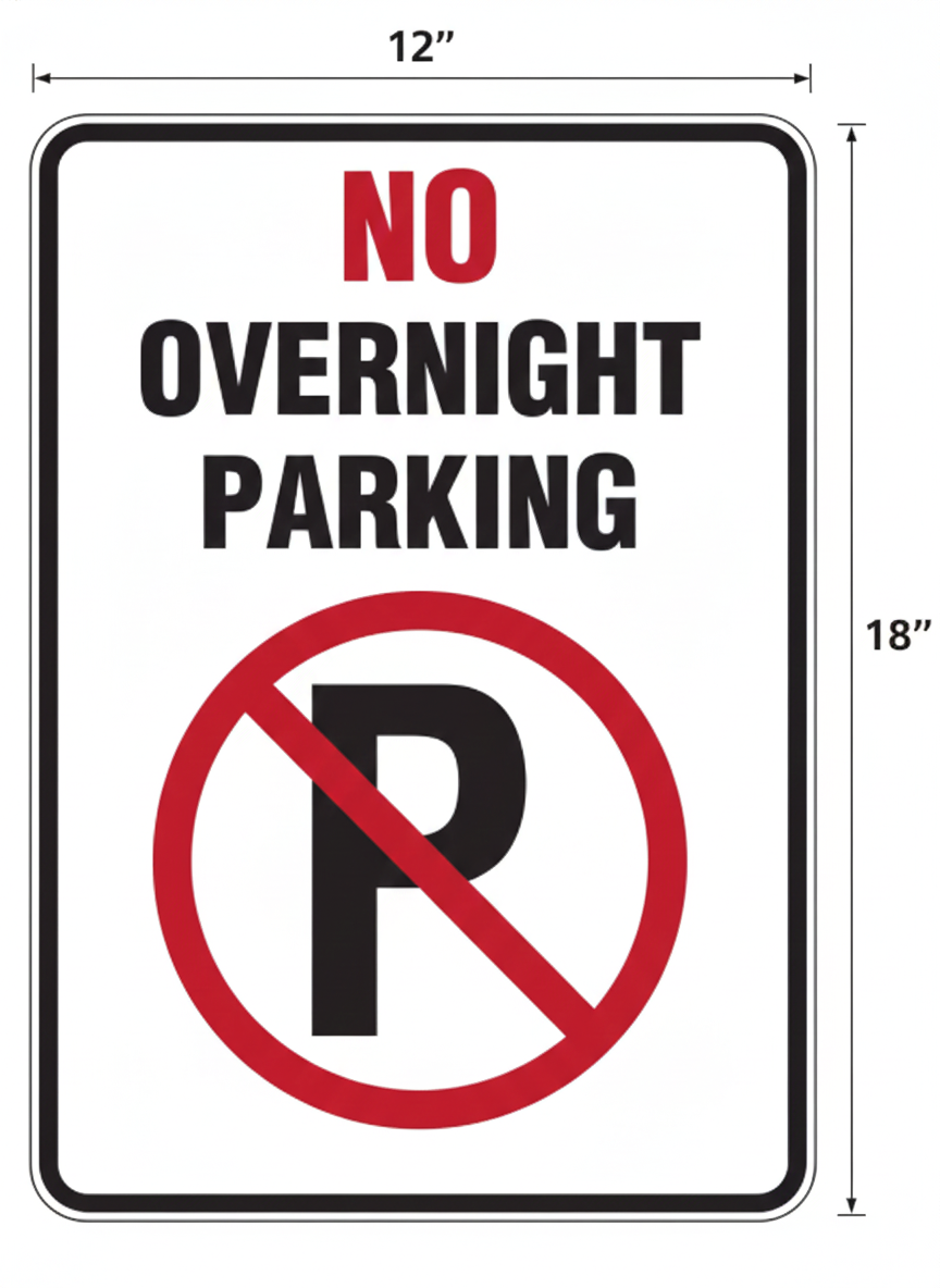 No Overnight Parking Sign – 12" × 18" – Reflective Warning Sign