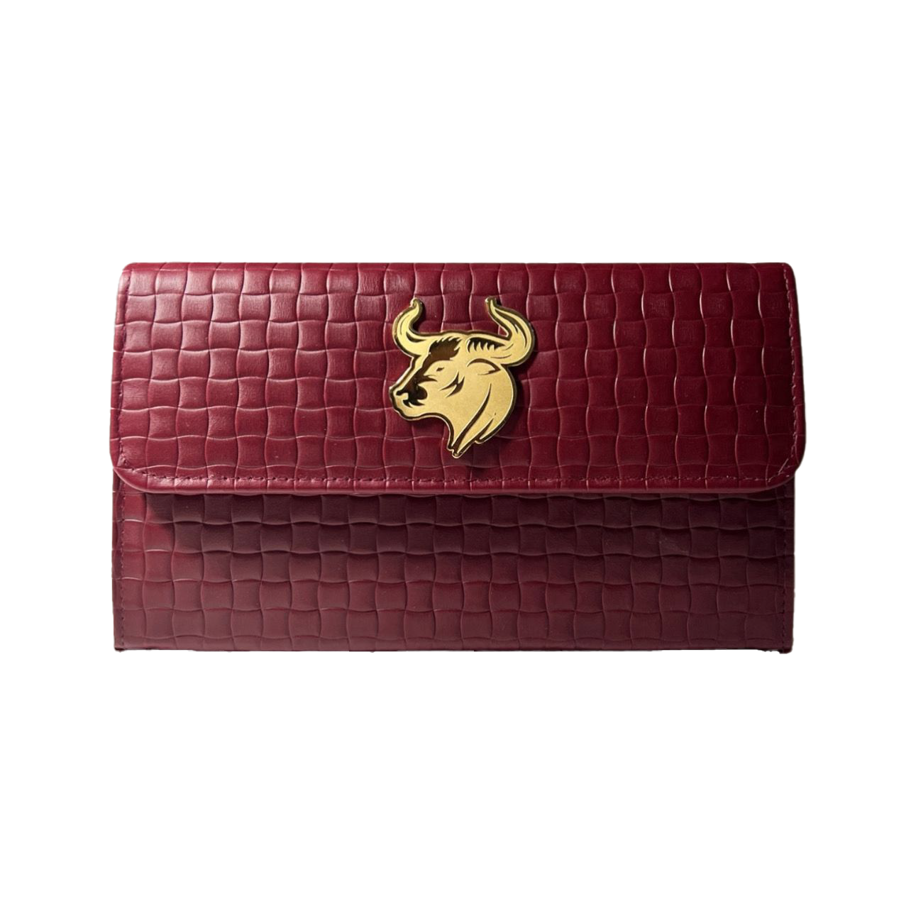 Burgundy Leather Clutch with Bull Emblem