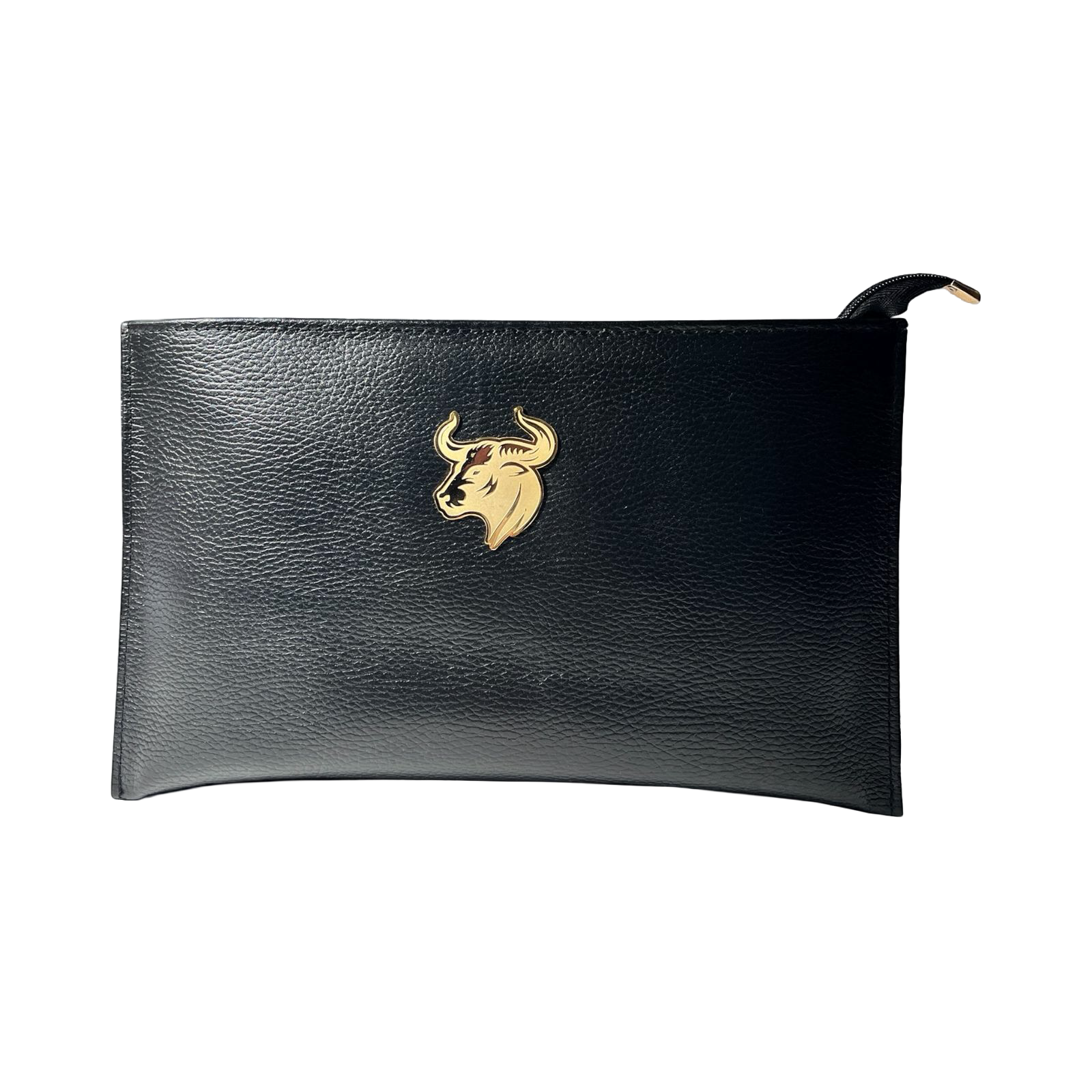 Black Leather Clutch with Bull Emblem