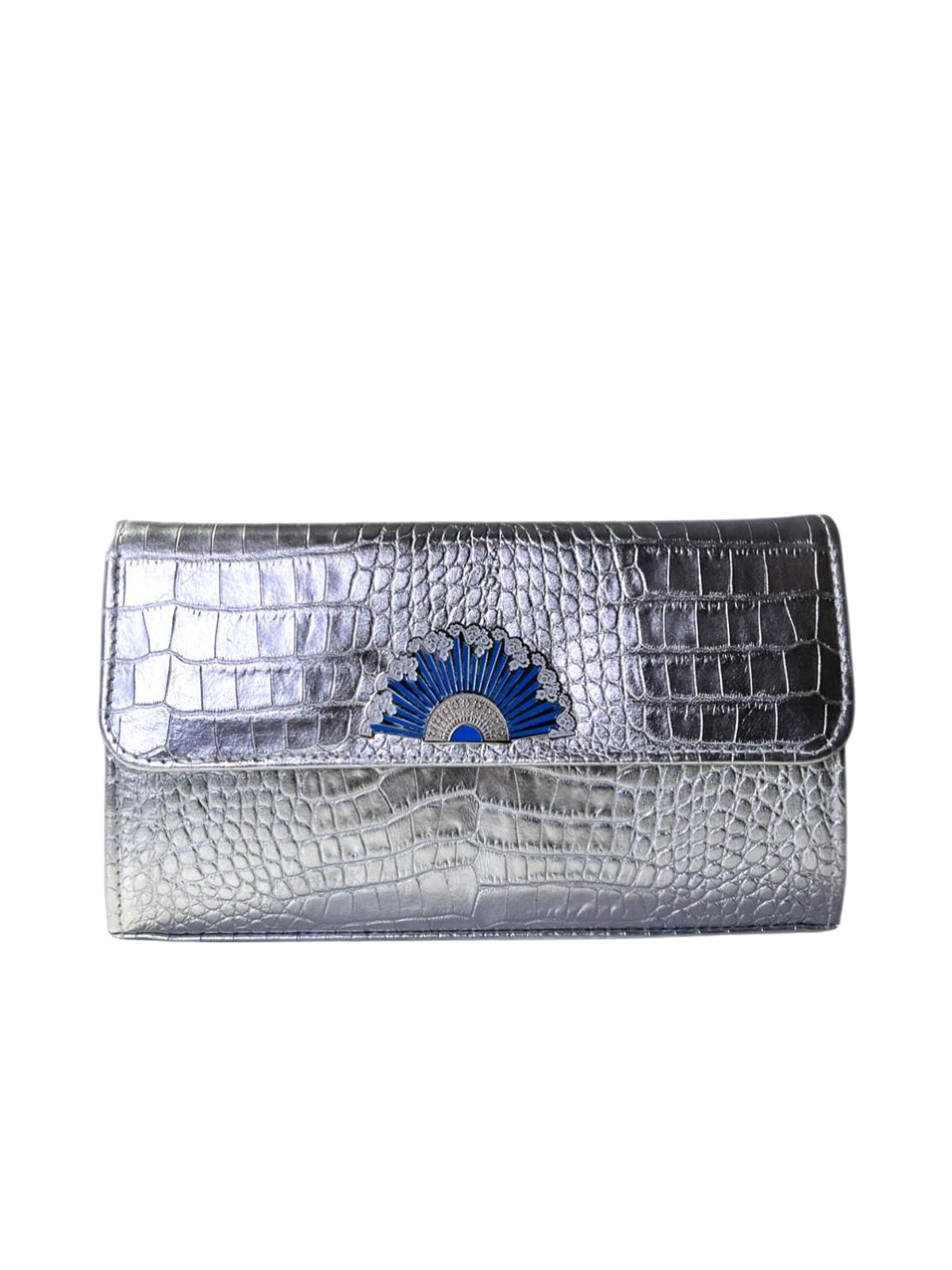 Silver Crocodile-Pattern Clutch Bag