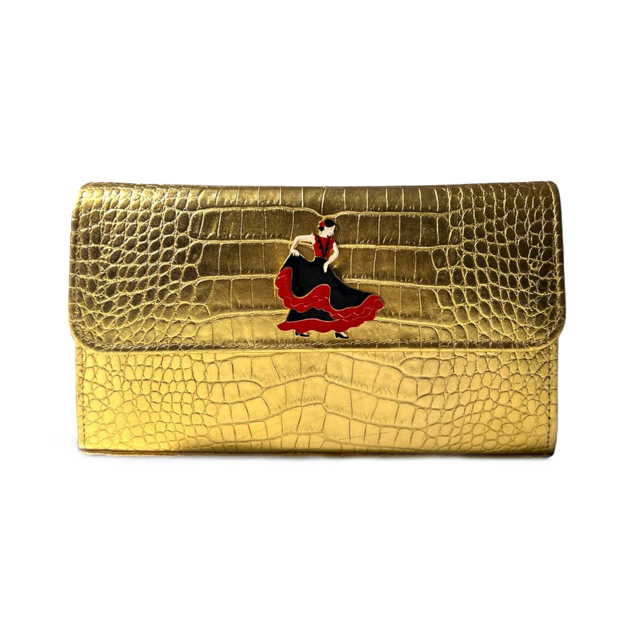 Golden Croc Embossed Leather Clutch