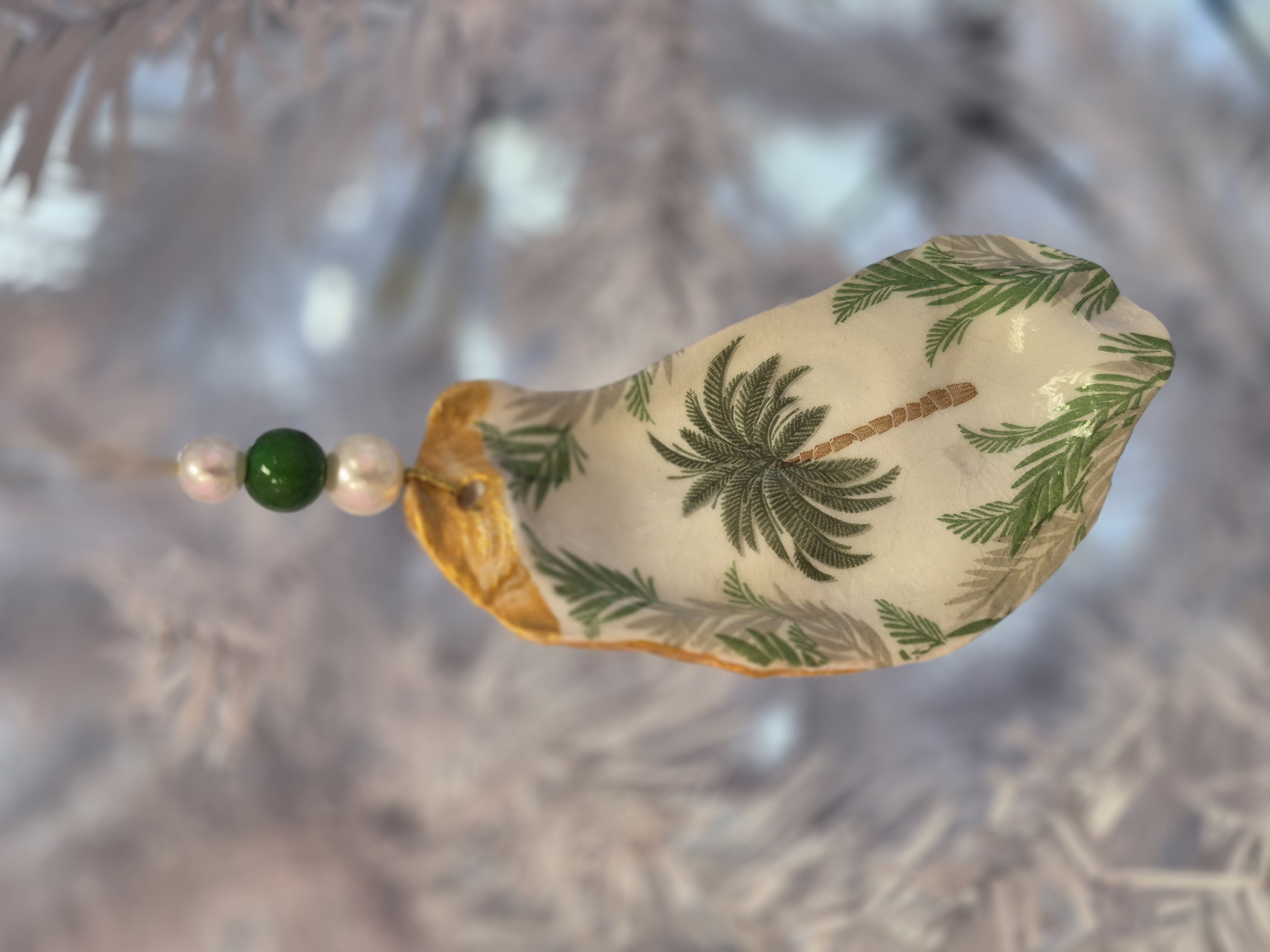 Oyster Shell Decoupage Christmas Ornament - Palm Tree