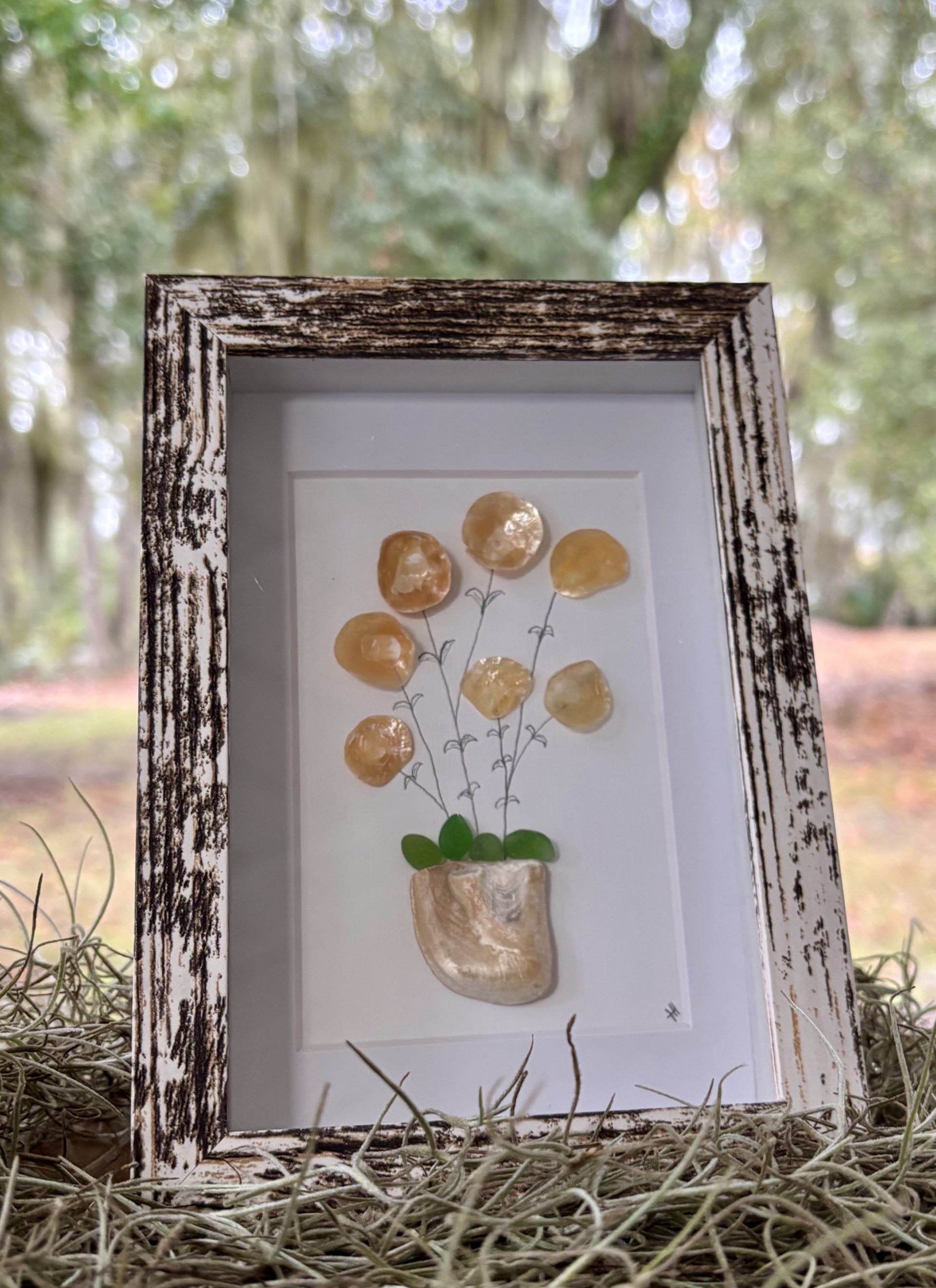 Framed Botanical Sea Glass Art - 4x6