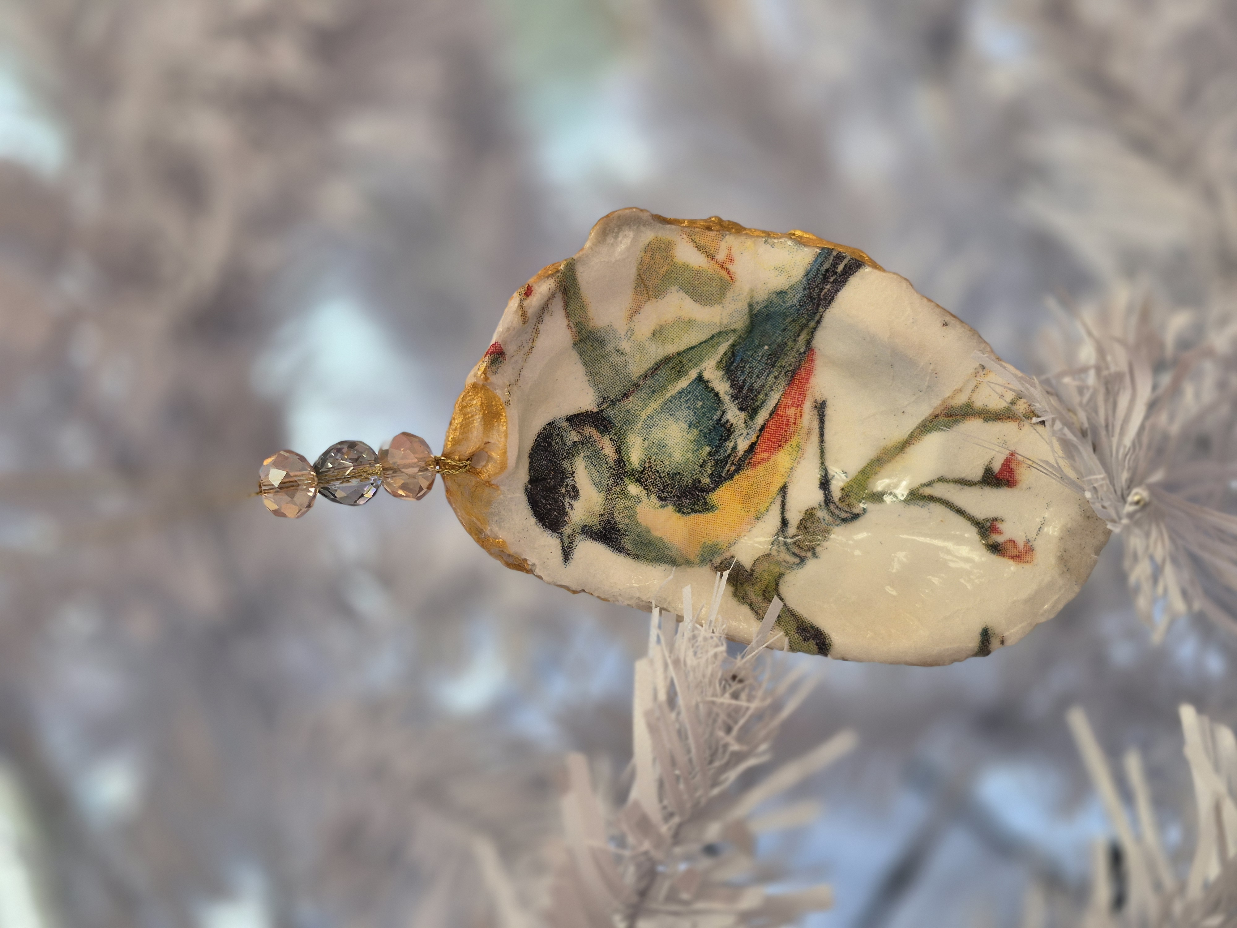 Oyster Shell Decoupage Christmas Ornament- Songbird