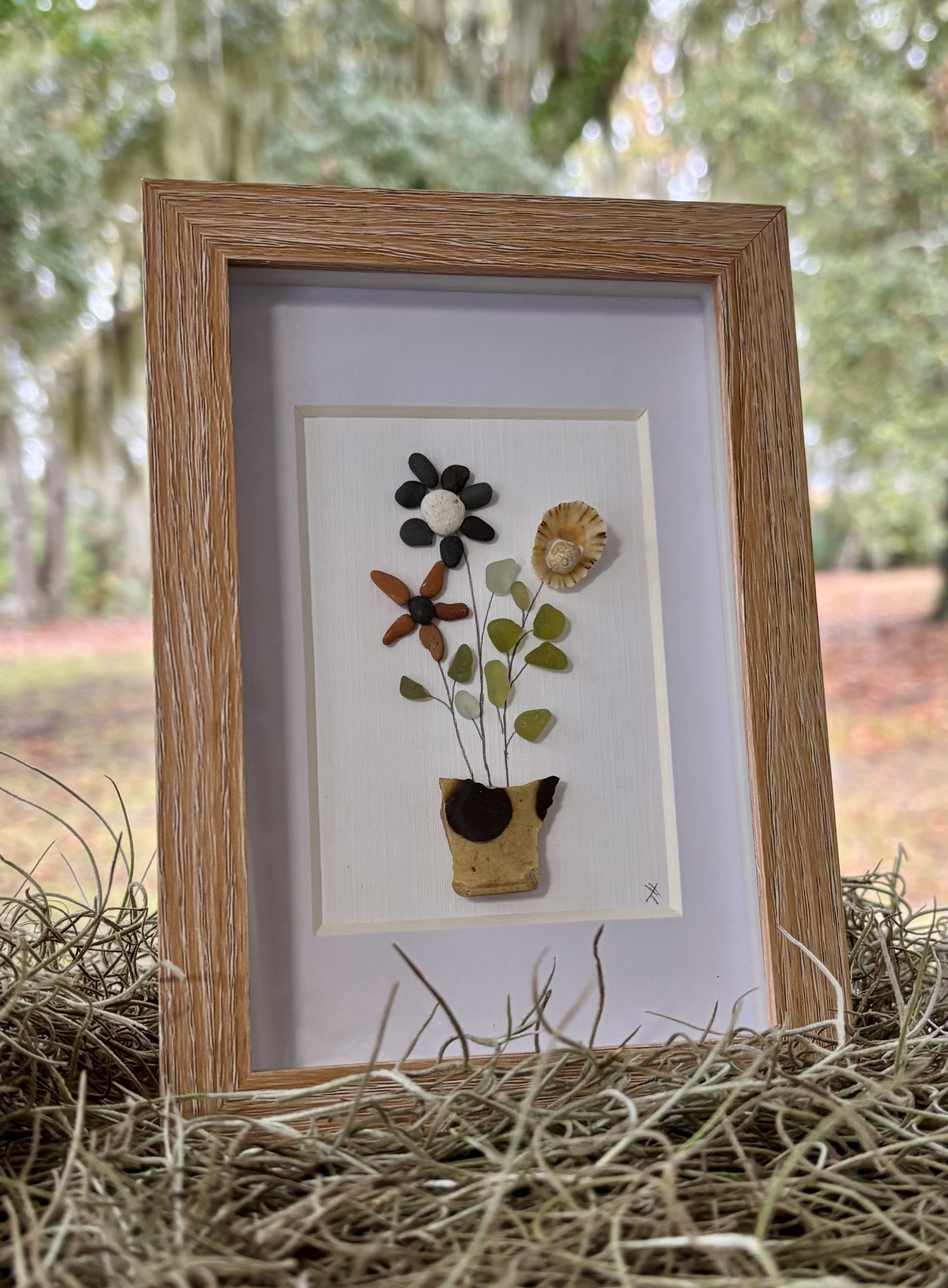 Framed Botanical Sea Glass Art - 4x6