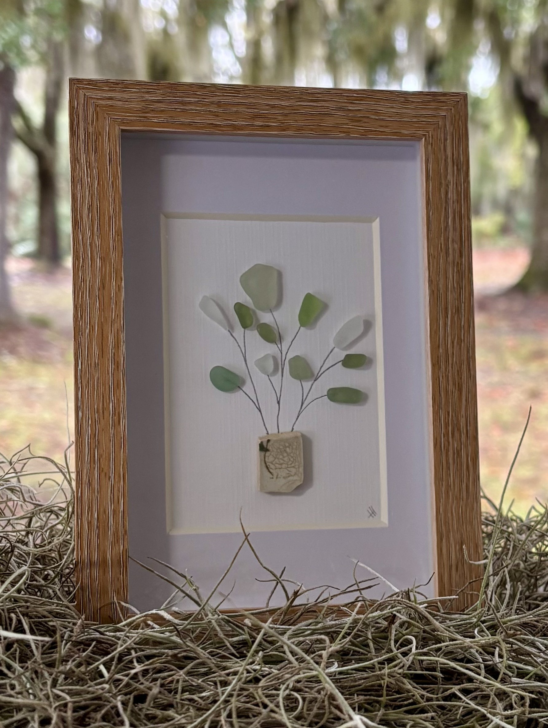 Framed Botanical Sea Glass Art - 4x6