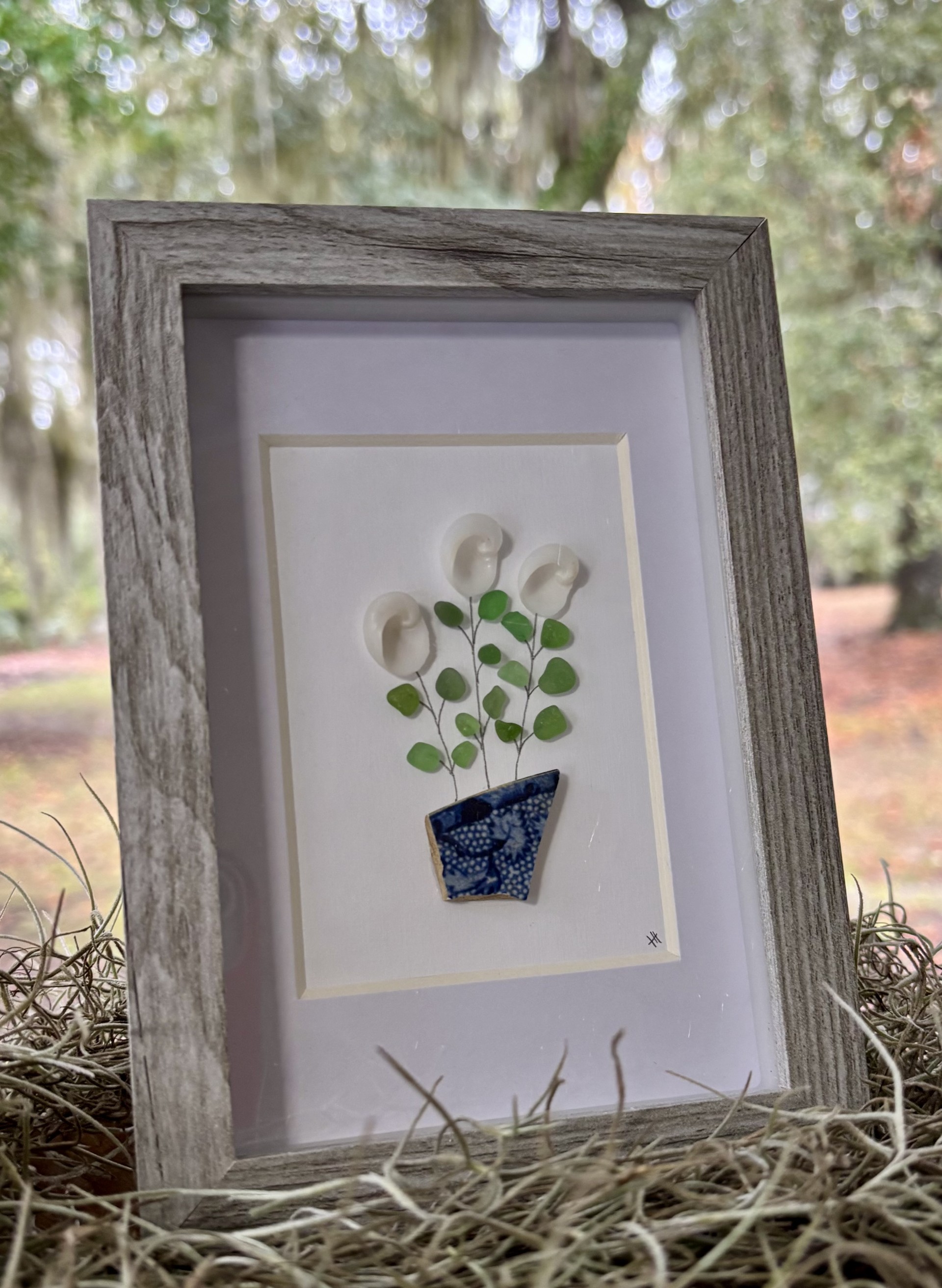 Framed Botanical Sea Glass Art - 4x6
