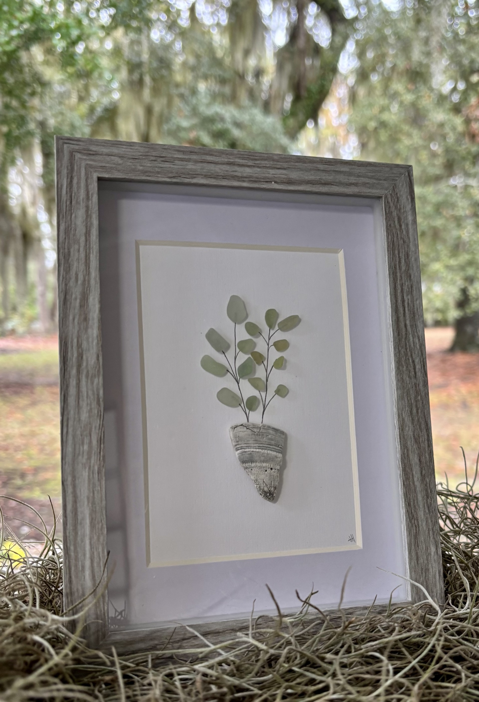 Framed Botanical Sea Glass Art -5x7