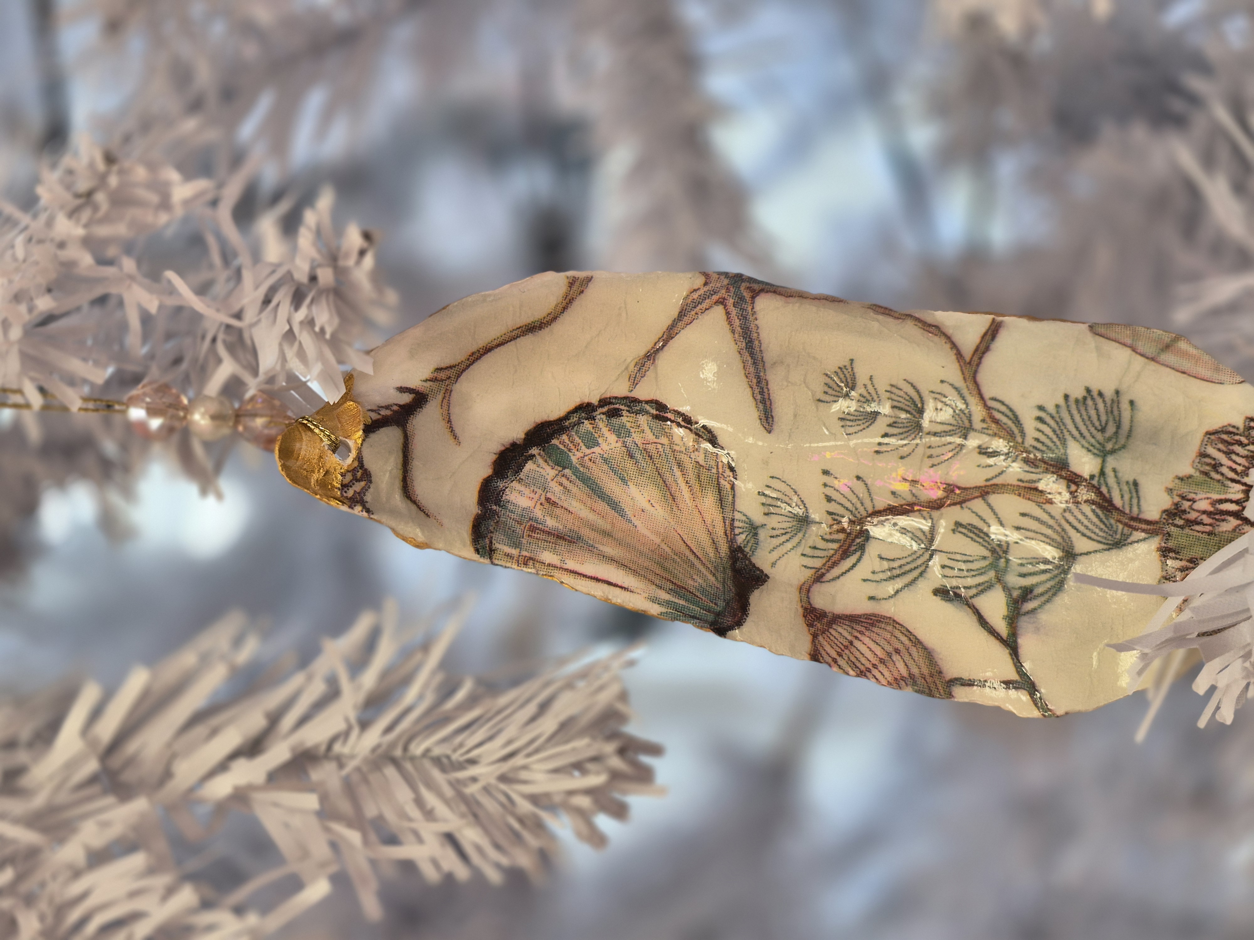Oyster Shell Decoupage Christmas Ornament- Seashells