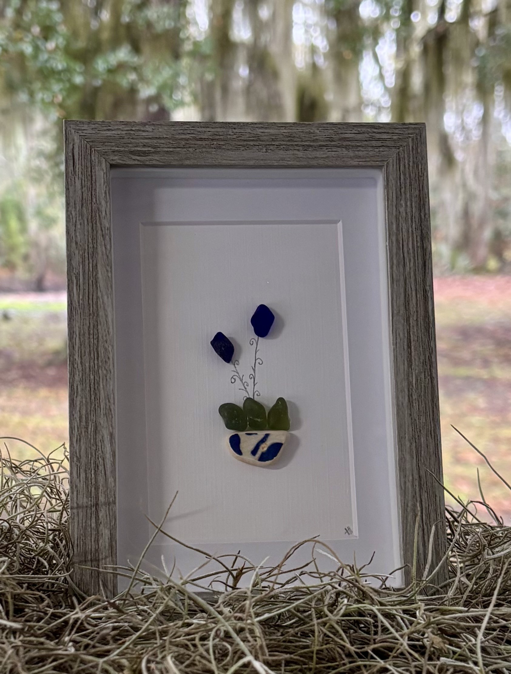Framed Botanical Sea Glass Art -4x6