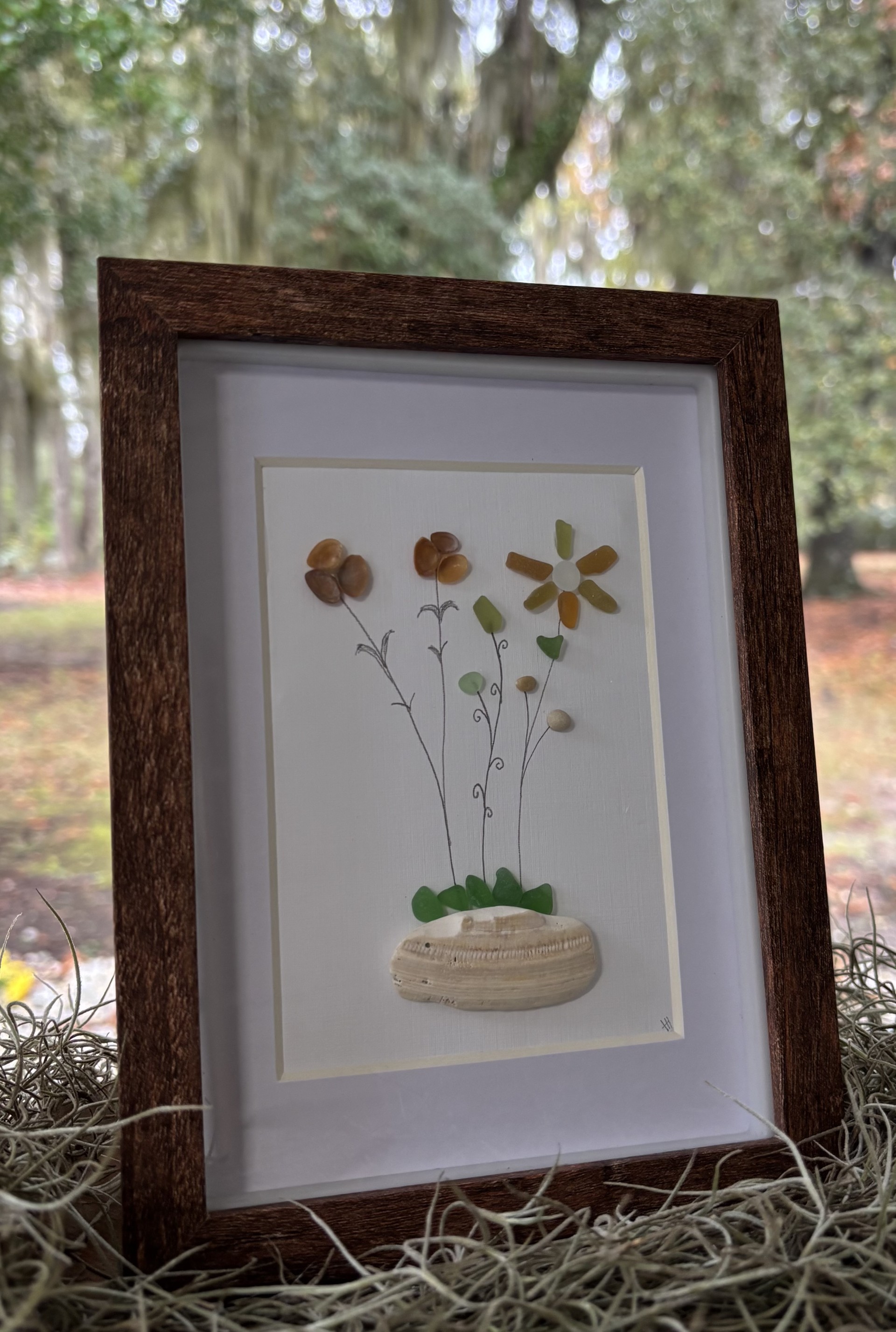 Framed Botanical Sea Glass Art -4x6