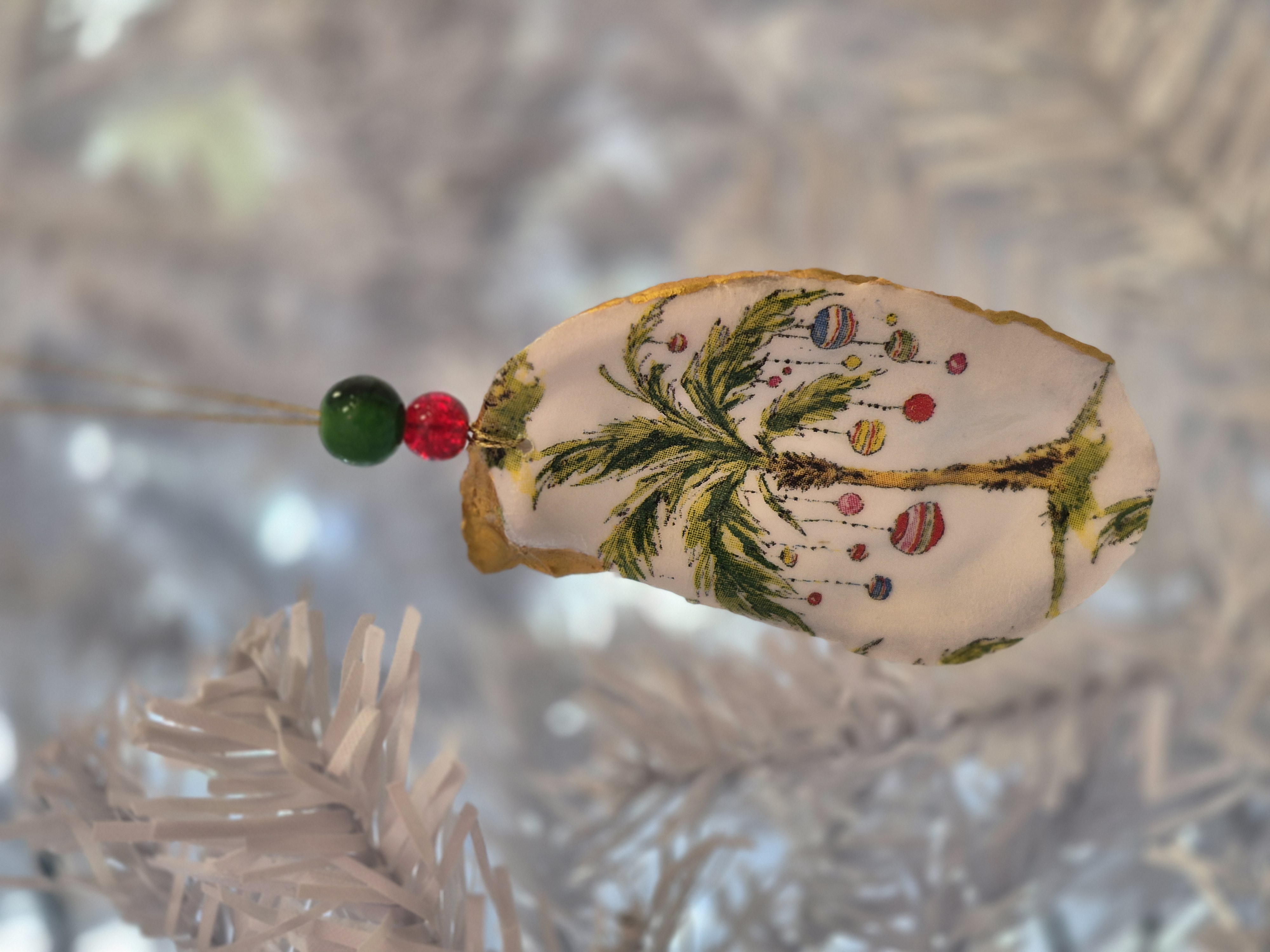 Oyster Shell Decoupage Christmas Ornament - Palm Tree