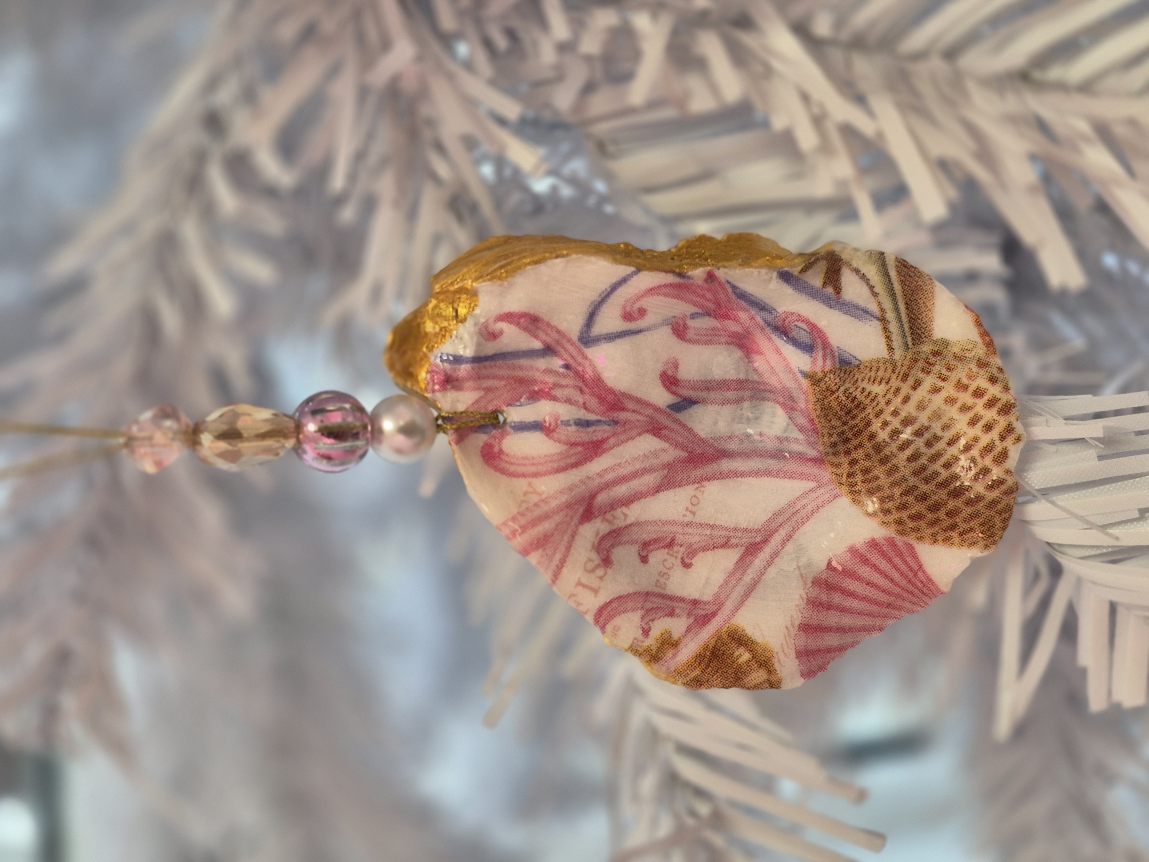 Oyster Shell Decoupage Christmas Ornament - Seashell