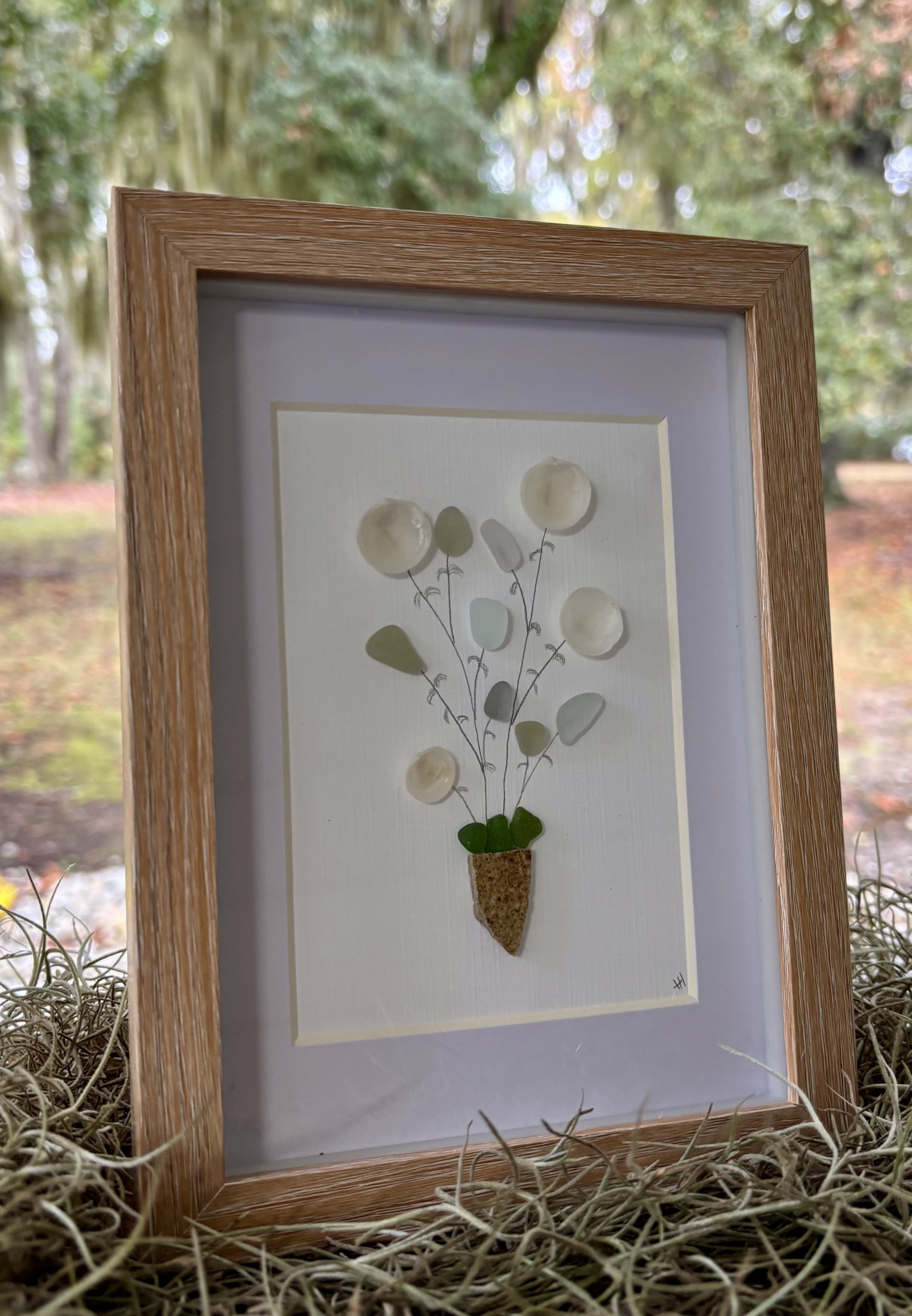 Framed Botanical Sea Glass Art - 5x7