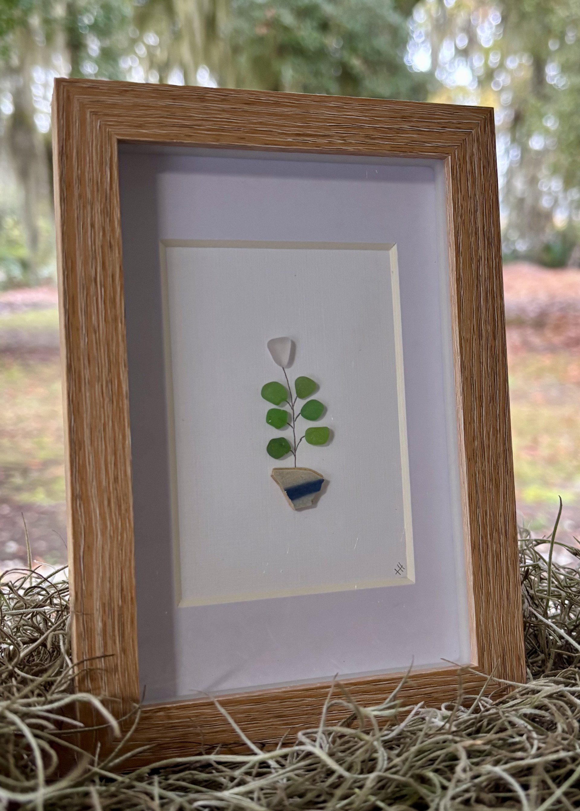 Framed Botanical Sea Glass Art - 4x6