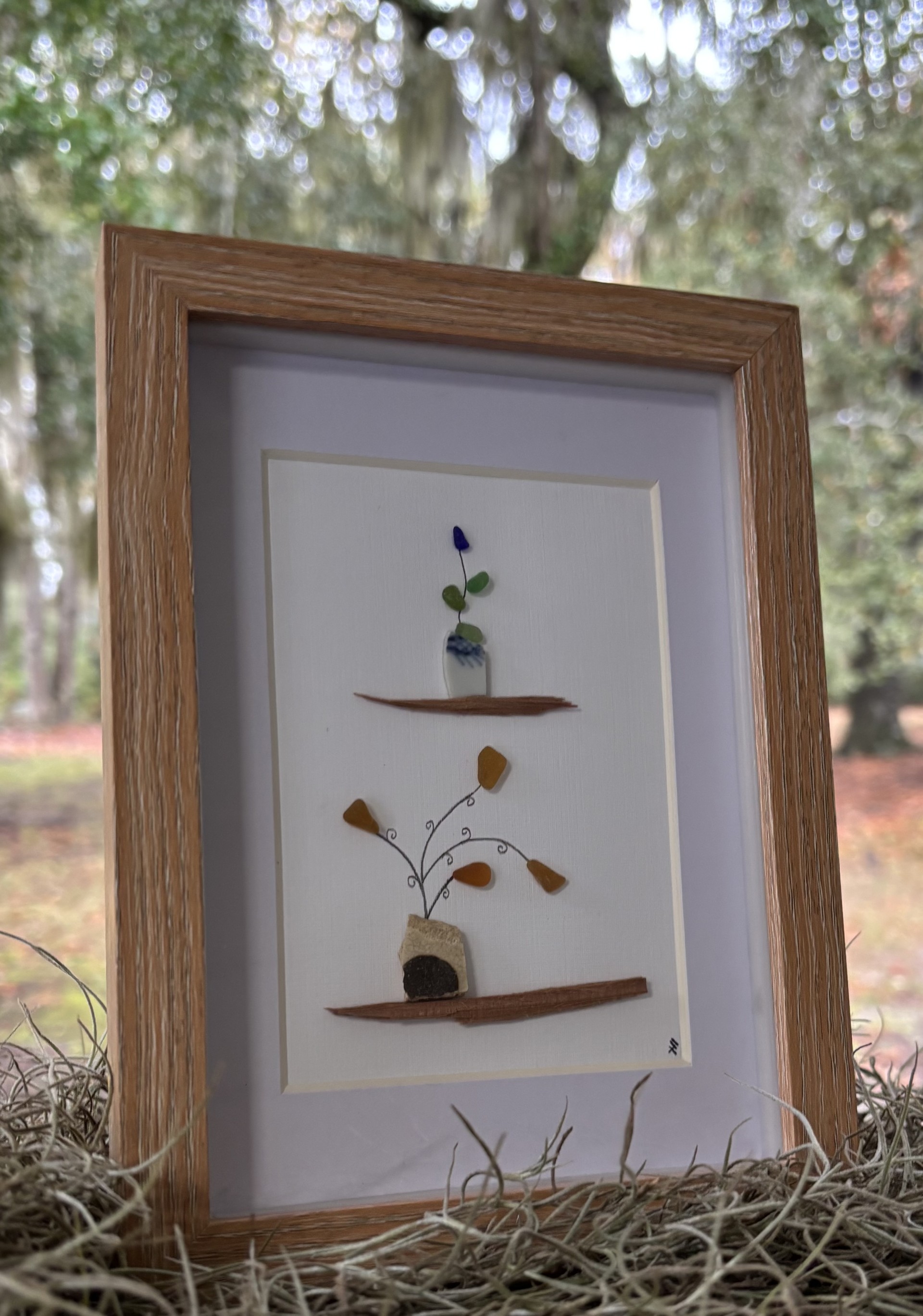 Framed Botanical Sea Glass Art - 5x7