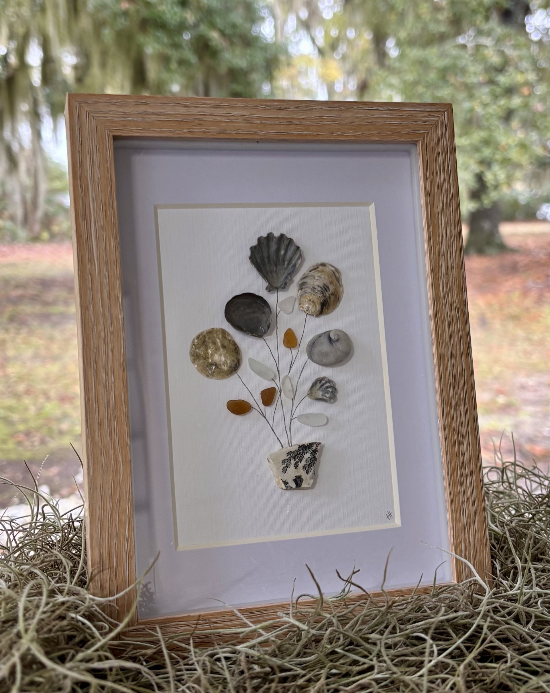 Framed Botanical Sea Glass Art - 5x7