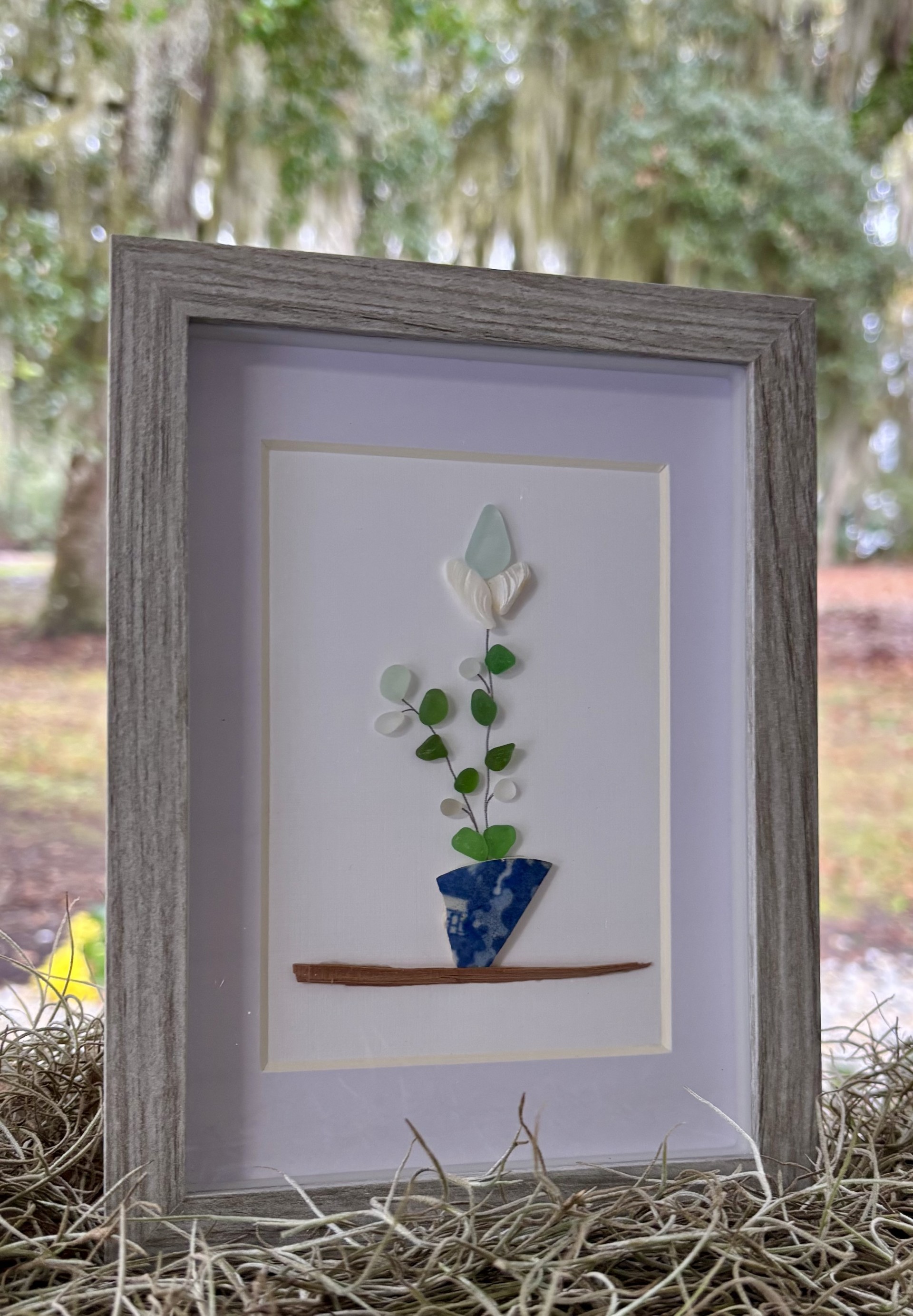 Framed Botanical Sea Glass Art - 5x7