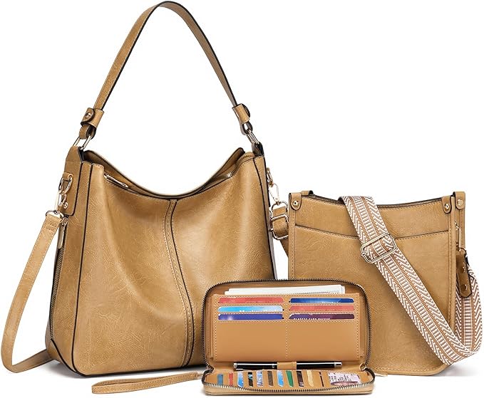 Tan Leather Handbag Set