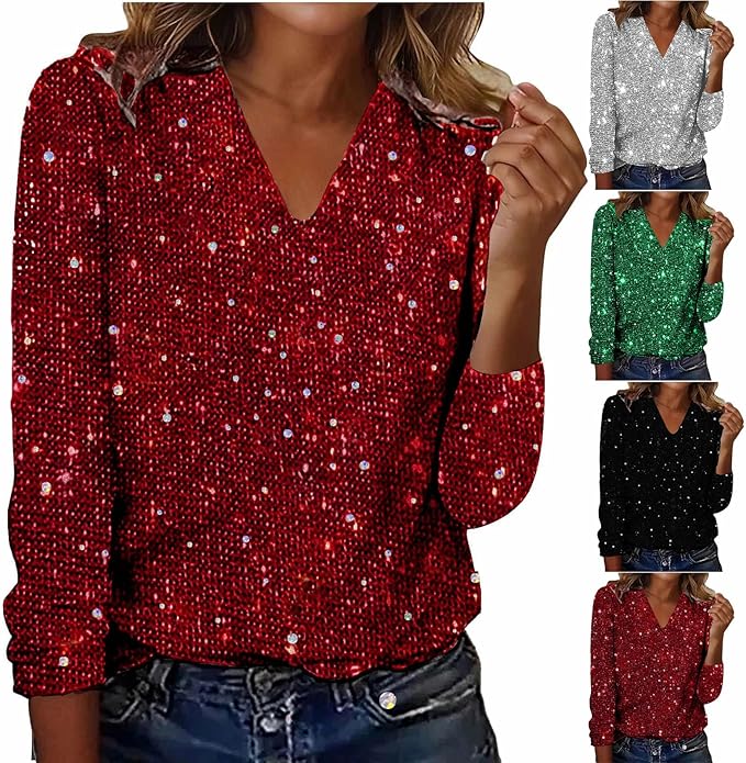 Sequin V-neck Long Sleeve Blouse