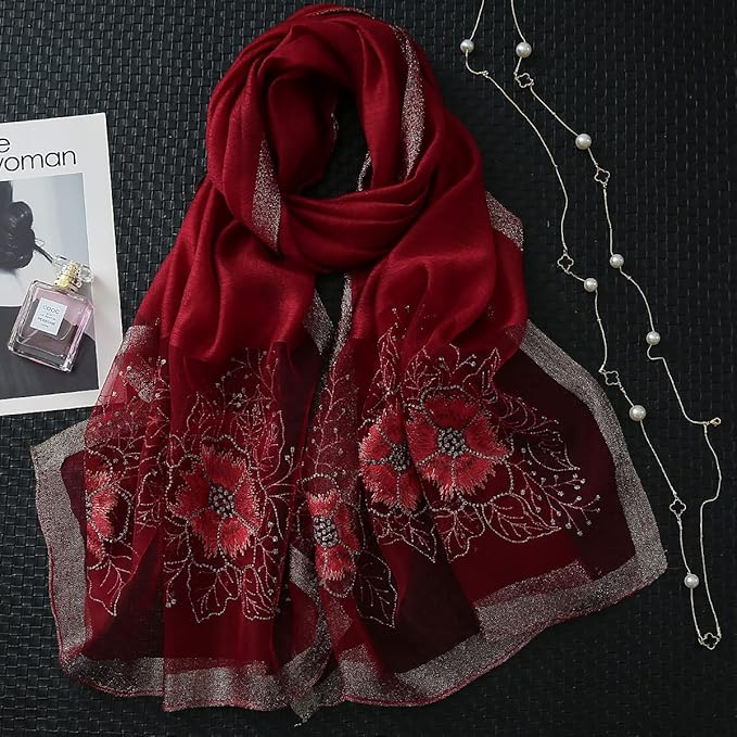 Elegant Floral Red Scarf