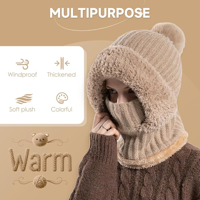 Warm Knitted Hooded Scarf