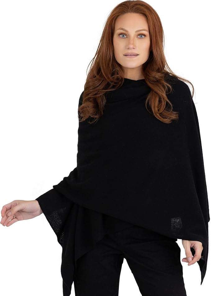 Elegant Black Wool Poncho