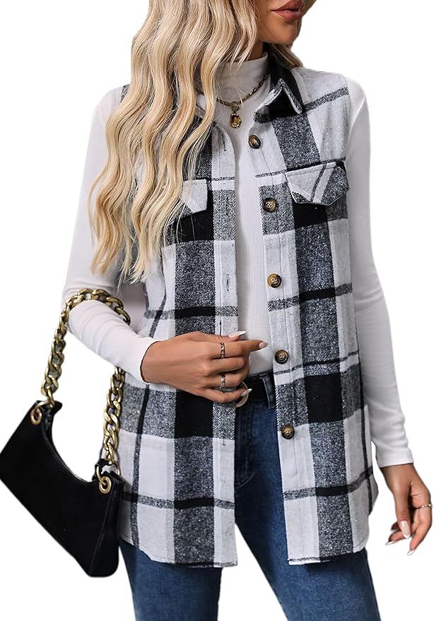 Plaid Button-Down Sleeveless Vest