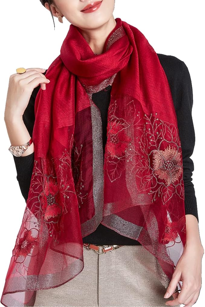Elegant Floral Red Scarf