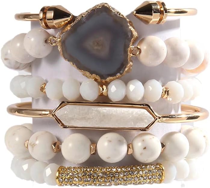 White Stone and Gold Bracelet Set