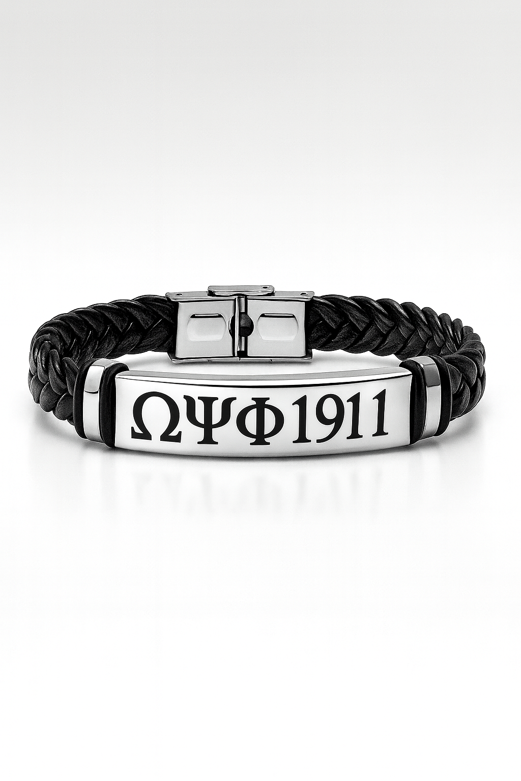 Legacy Braided Leather Bar Bracelet — Omega Psi Phi (1911 Black Edition)
