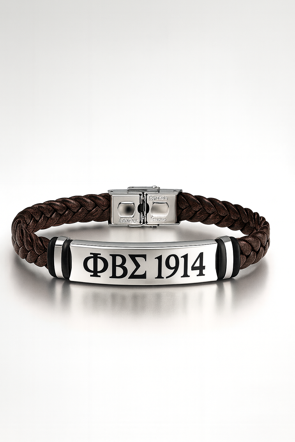 Legacy Braided Leather Bar Bracelet — Phi Beta Sigma (1914 Brown Edition)