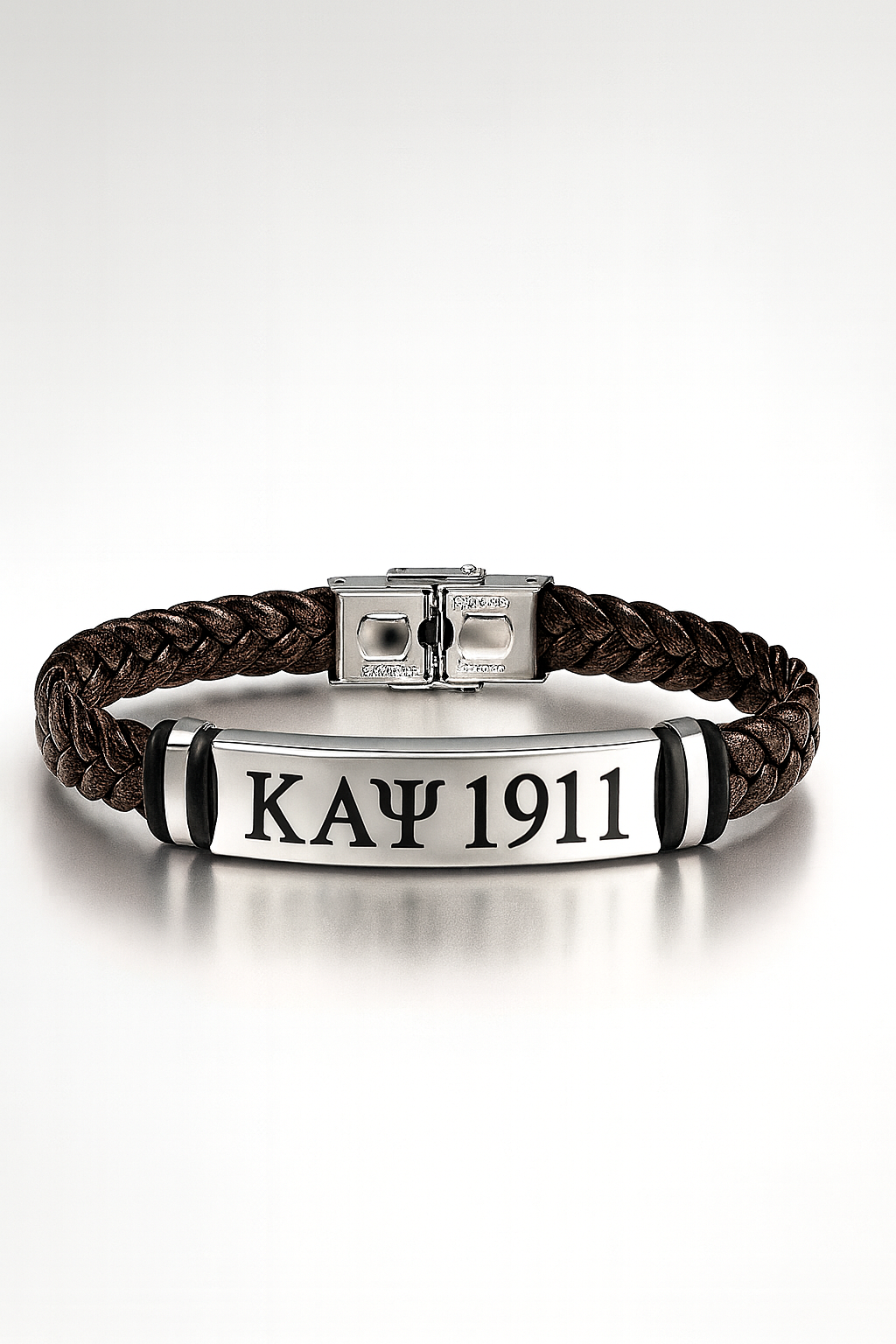 Legacy Braided Leather Bar Bracelet — Kappa Alpha Psi (1911 Brown Edition)