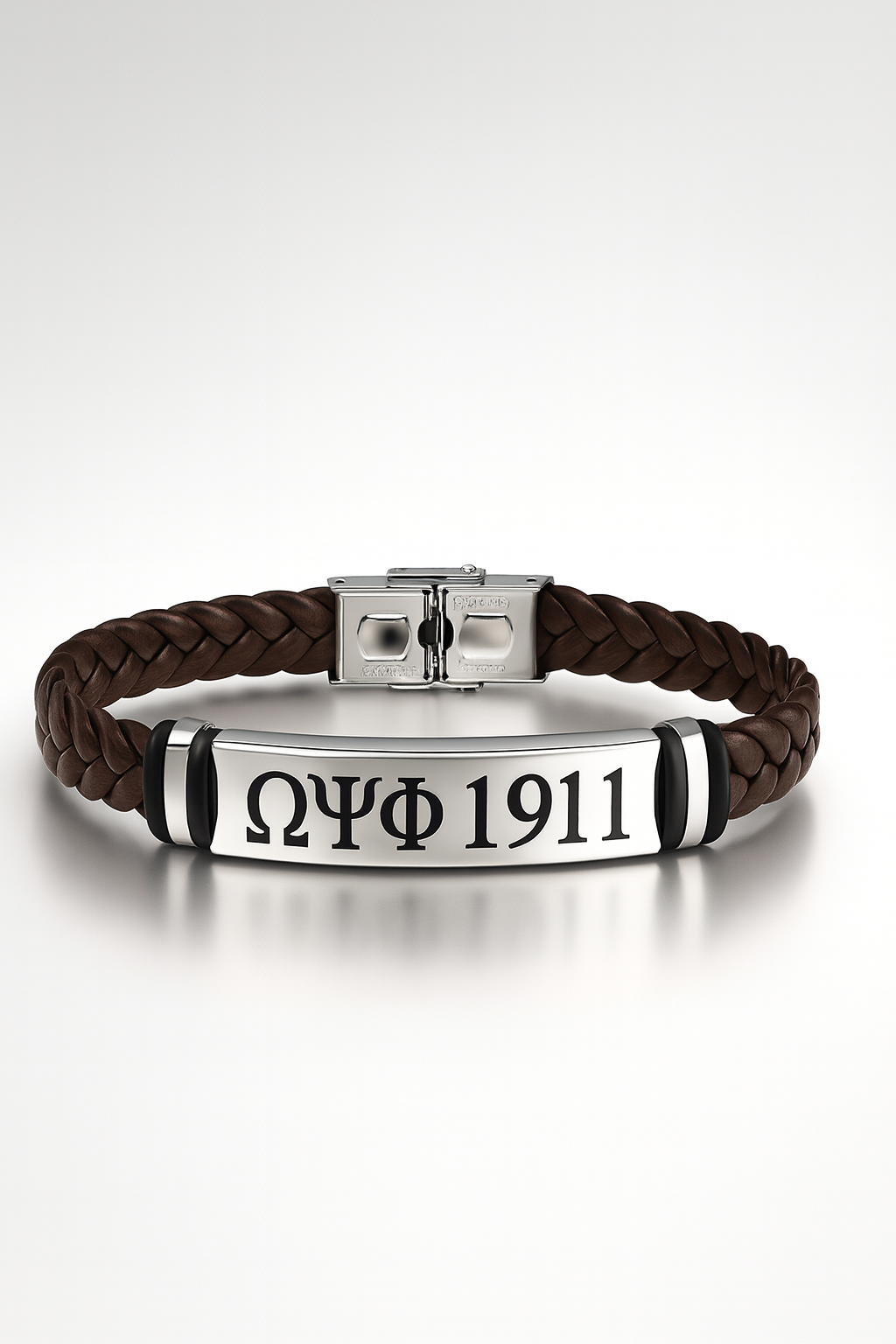 Legacy Braided Leather Bar Bracelet — Omega Psi Phi (1911 Brown Edition)