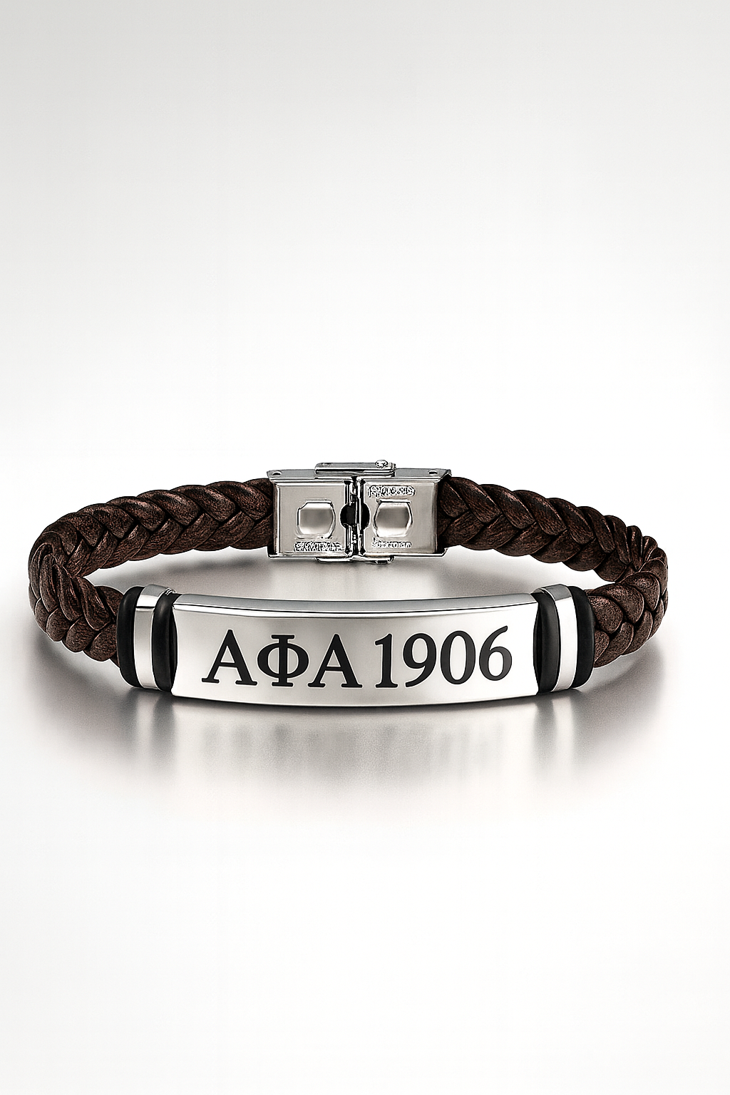 Legacy Braided Leather Bar Bracelet — Alpha Phi Alpha (1906 Silver Edition)