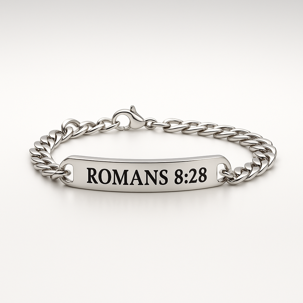 Romans 8:28 Legacy Cuban Bracelet – Silver Edition