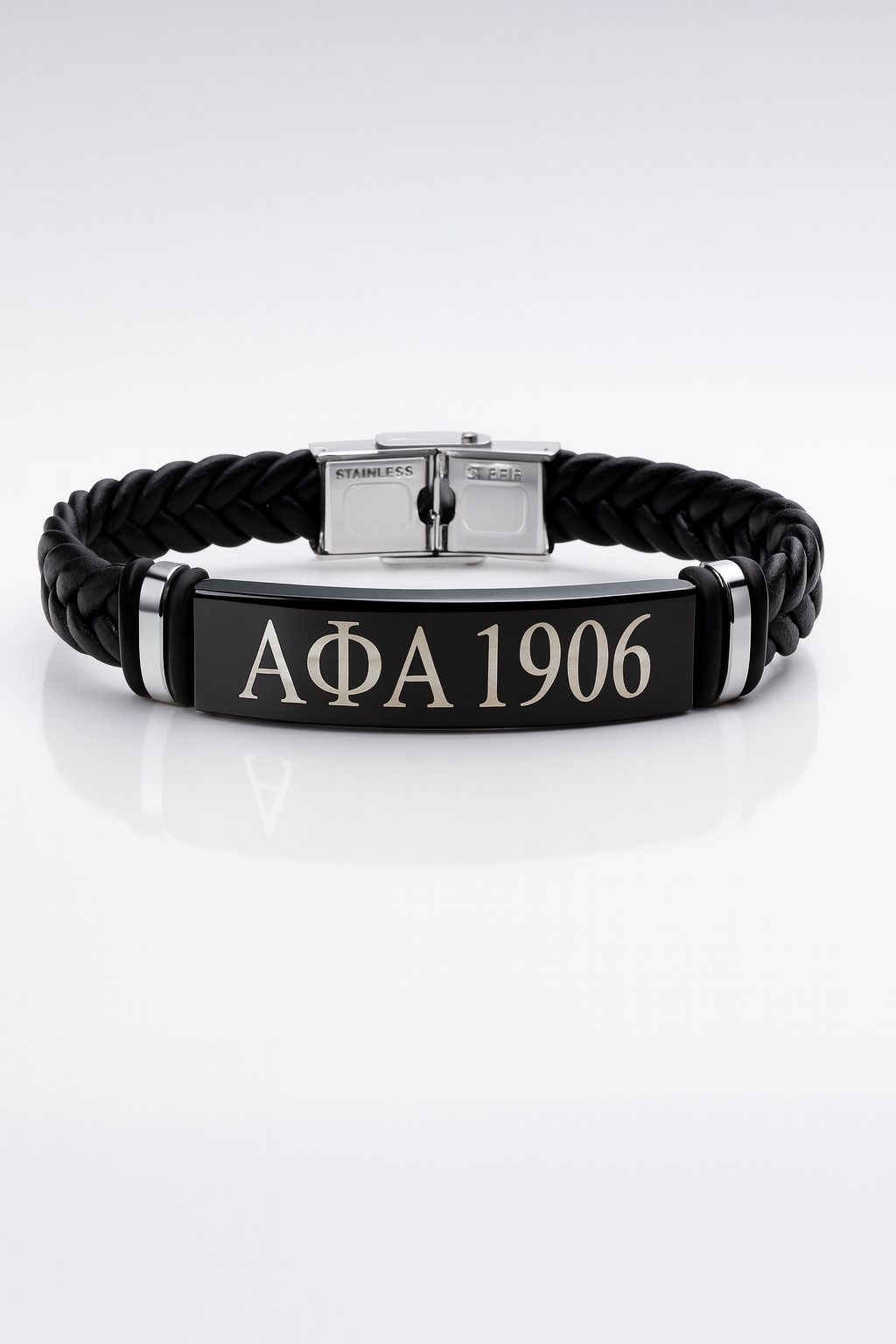 Legacy Braided Leather Bar Bracelet — Alpha Phi Alpha (1906 Blackout Edition)