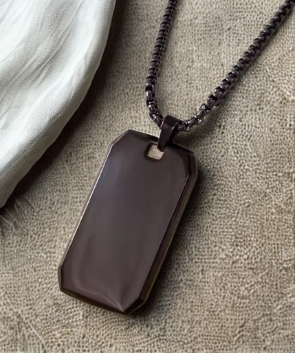 The Black Resolute Tag – Black Beveled Stainless Steel Dog Tag Necklace