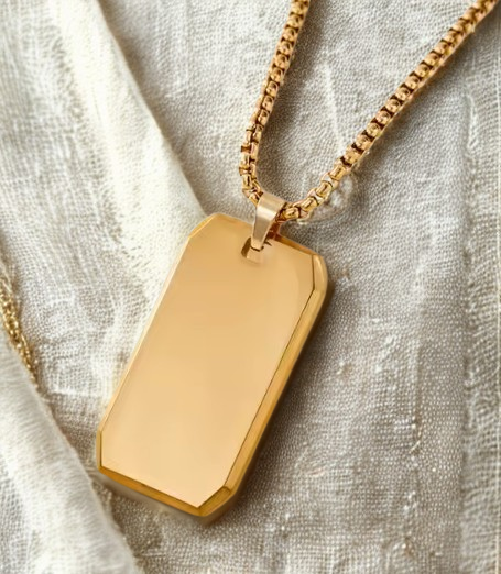 The Golden Guardian Tag – Gold Beveled Stainless Steel Dog Tag Necklace