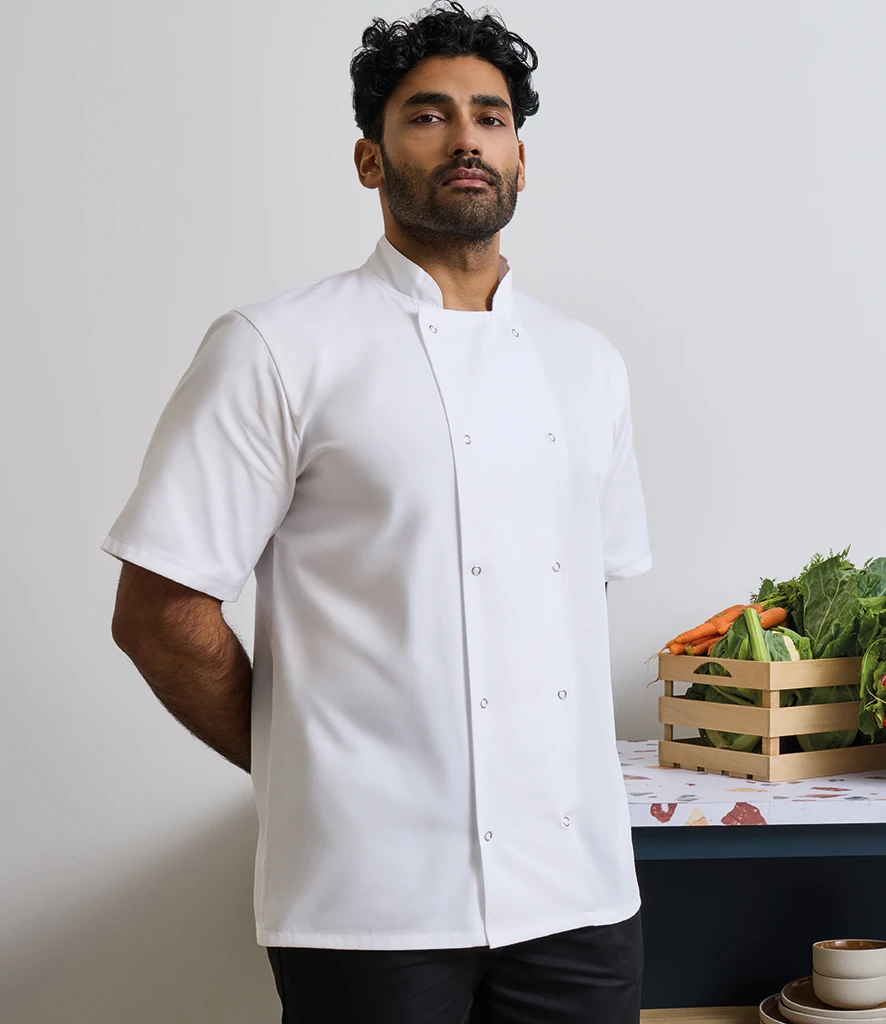 Premier Unisex Short Sleeve Stud Front Chef's Jacket