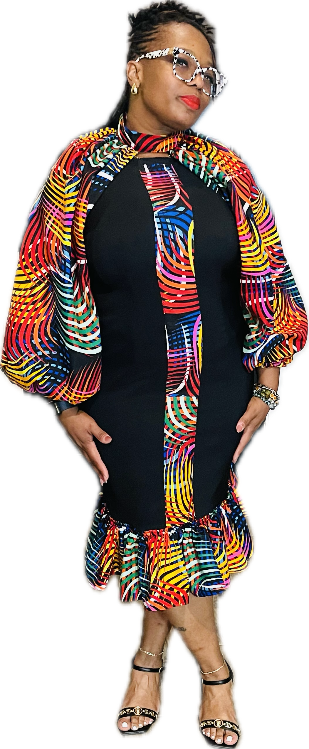 Ankara Accented Dress with Necksleeves 