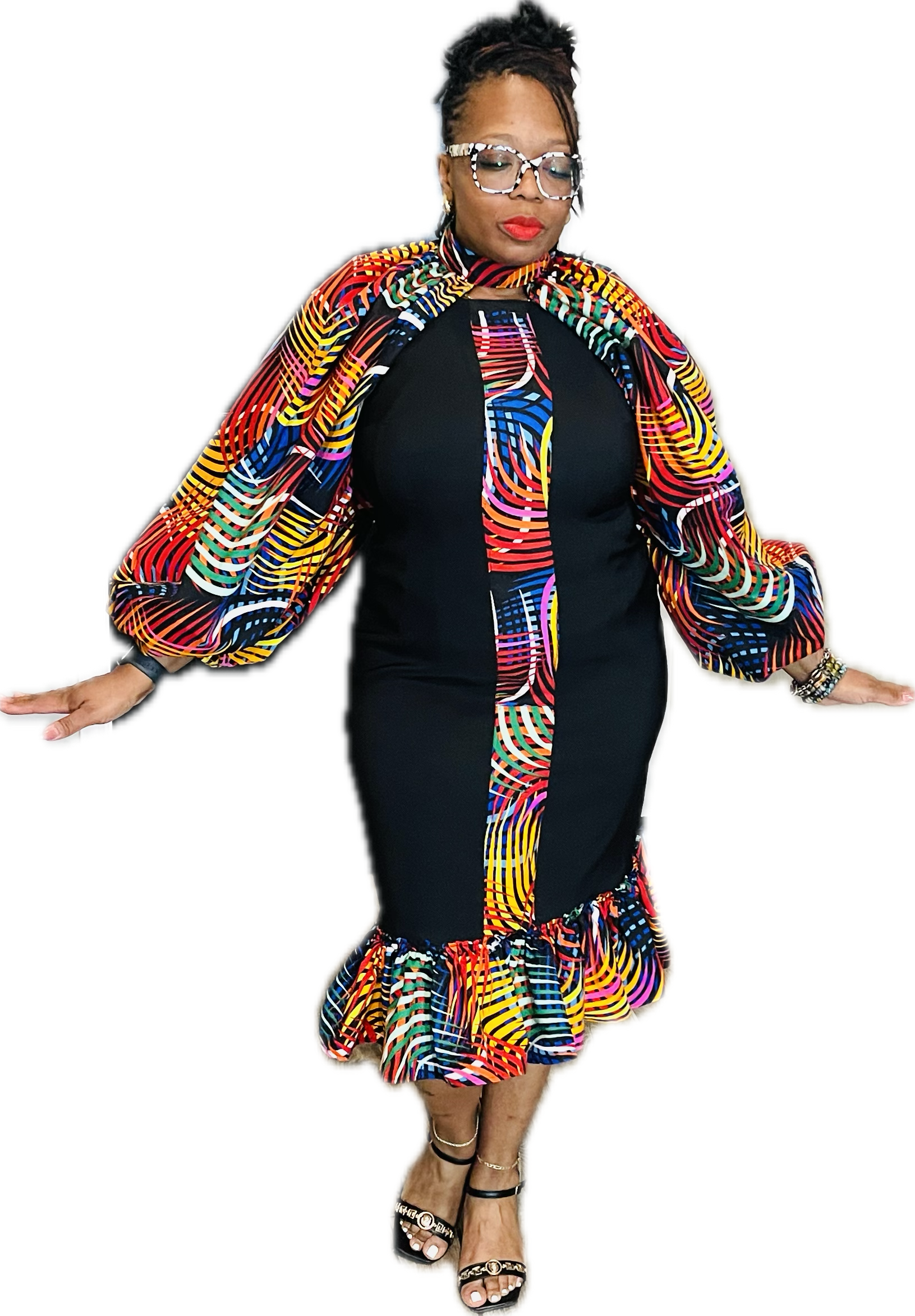 Ankara Accented Dress with Necksleeves