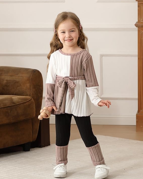 Kucnuzki Toddler Baby Girl Clothe Long Sleeve Shirt Sweatshirt Leggings 2 Piece Kids Baby Girl Fall Outfit Winter Clothe