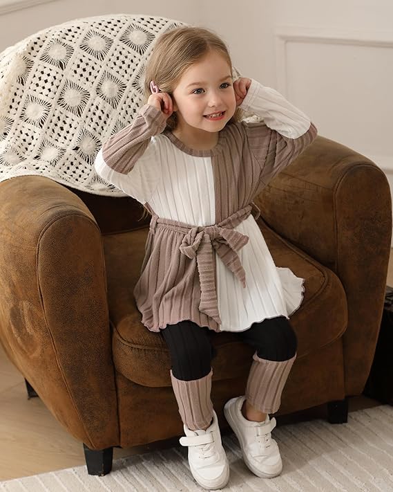 Kucnuzki Toddler Baby Girl Clothe Long Sleeve Shirt Sweatshirt Leggings 2 Piece Kids Baby Girl Fall Outfit Winter Clothe