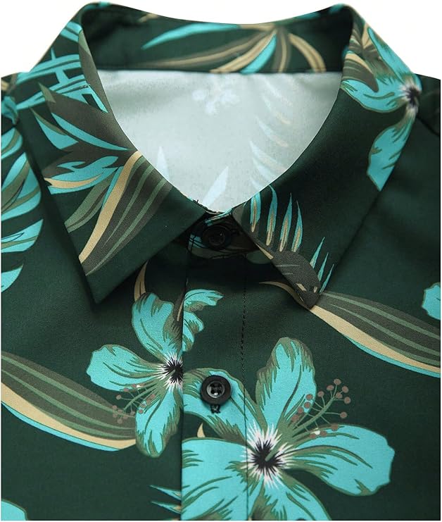 Men's 2 Piece Short Sets Outfits Button Down Floral Shirts and Drawstring Waist Shorts Tracksuits