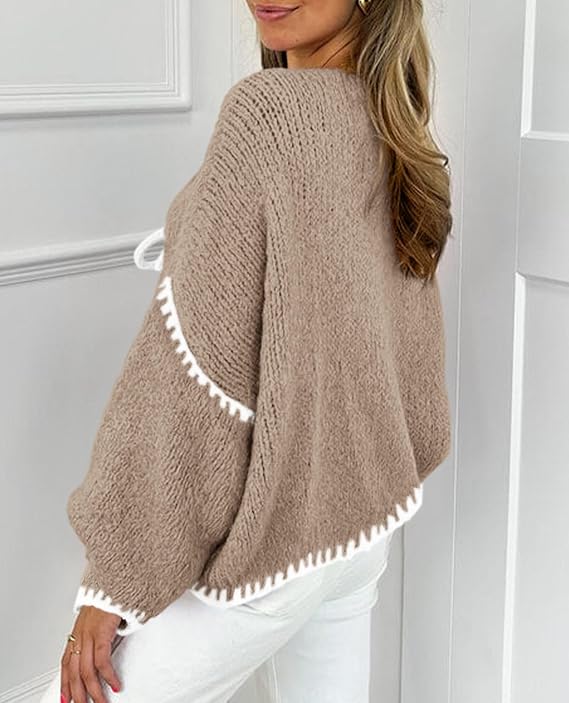 PRETTYGARDEN Women's Tie Front Bow Cardigan Sweaters Chunky Knit Long Puff Sleeve Trendy Fall Winter Jacket Coats