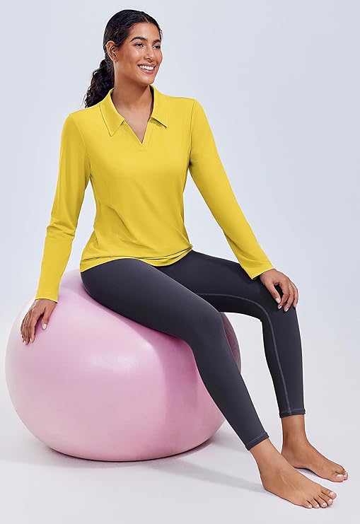 PINSPARK Long Sleeve Shirts for Women UPF 50+ Sun Shirt Workout Tops Quick Dry V Neck Athletic Running Hiking Golf Polo S-3XL